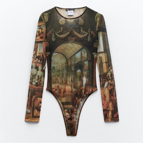 Zara Tops - ZARA FLORENCE ART PRINTED TULLE BODYSUIT